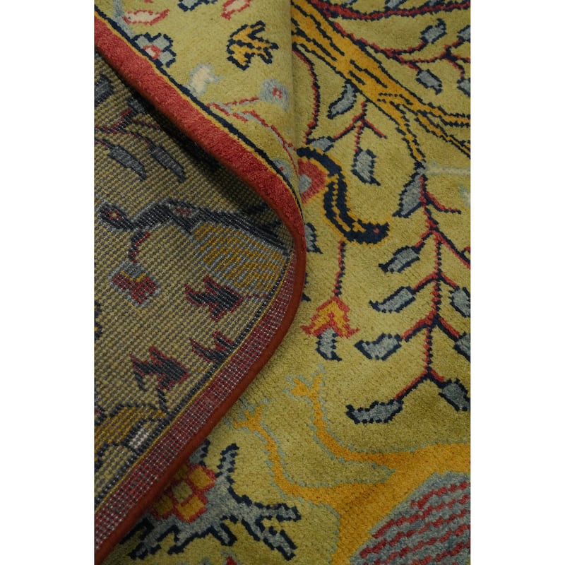 Hand-knotted Traditional Wool Green Floral Oriental Area Rug - 11' 11'' X 8' 9''