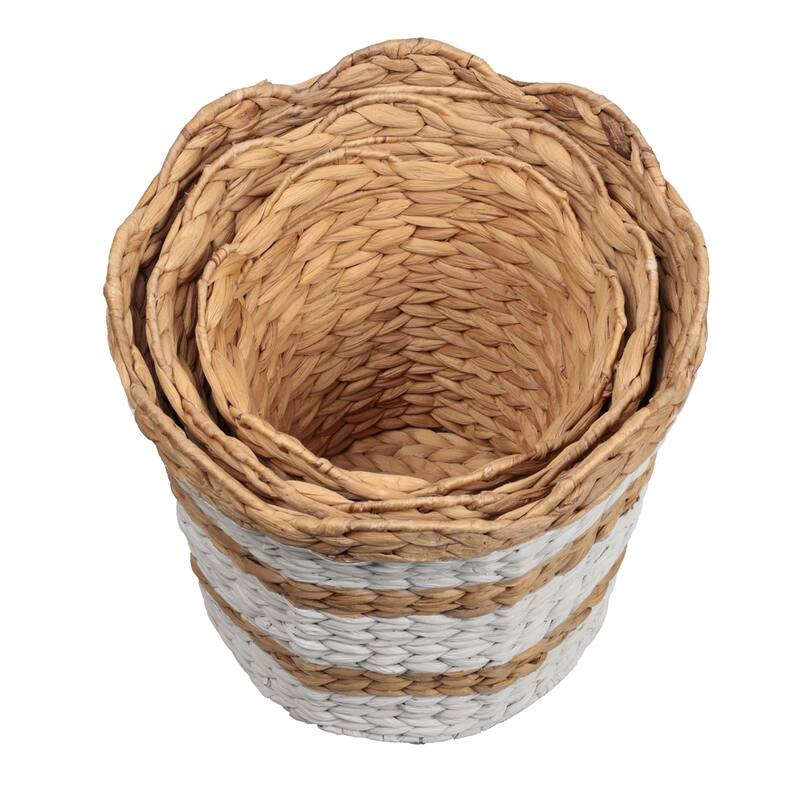 Handwoven Water Hyacinth Scalloped Edge Nesting Baskets (Set of 3)