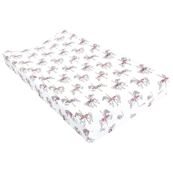 slide 1 of 1, Hudson Baby Infant Girl Changing Pad Cover, Carousel Horse, One Size - Carousel Horse Cotton - Carousel Horse