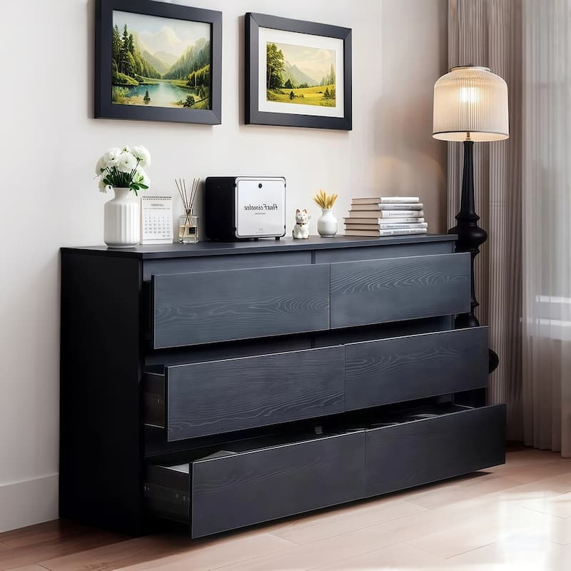 6 Drawer Dresser for Bedroom, Large Capacity Wood Storage Cabinet, Clothing Organizer with Concealed Handles & Deep Drawers