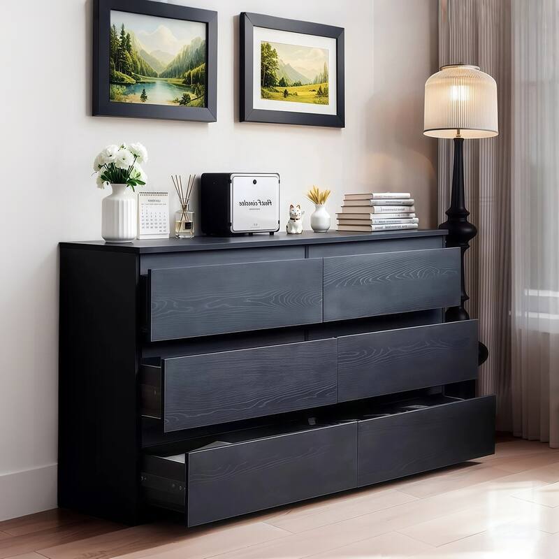 6 Drawer Dresser with Spacious Countertop,Wood Storage Cabinet with Concealed Handles & 6 Deep Drawers,15.7"D x 47.2"W x 30.9"H