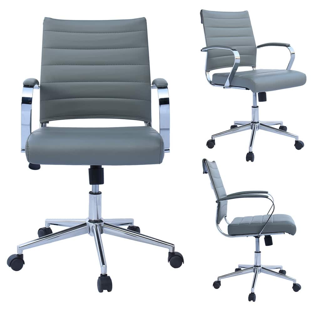 Modern Office Chair, Executive Mid-Back Conference Room Chair in PU Leather with Wheels and Arms