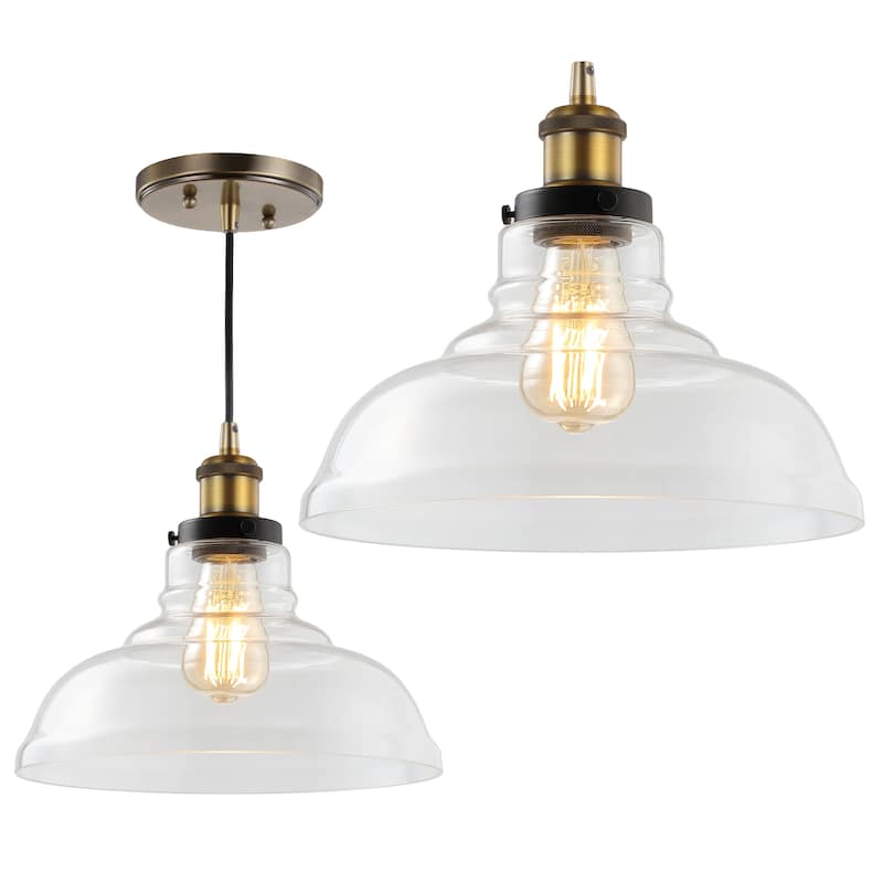 Fontaine 11" Farmhouse Metal/Glass LED Pendant, Brass Gold by JONATHAN Y