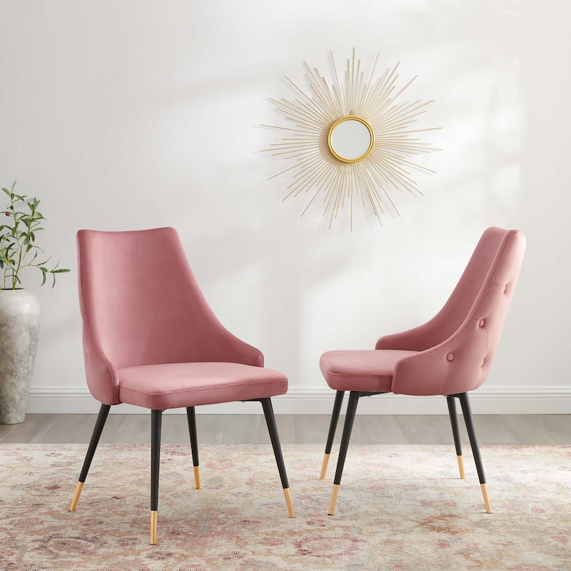Modway Adorn Dining Side Chair Performance Velvet in Navy, Set of 2