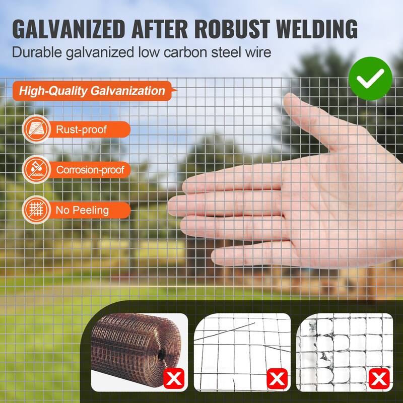 Hardware Cloth, Hot Dipped Galvanized Wire Mesh Roll, Chicken Wire Fencing, Wire Mesh for Rabbit Cages, Garden - Silver