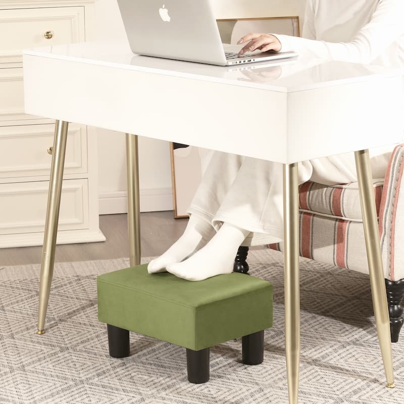 Adeco Small Rectangular Ottoman Modern PU Leather Footrest Stool Chair