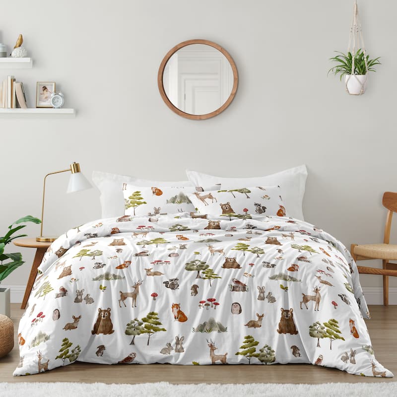 Sweet Jojo Designs Woodland Forest Animals Boy Girl Gender Neutral Unisex 3p Full/Queen-size Comforter Set Brown Bear Fox Friend
