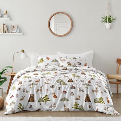 Sweet Jojo Designs Woodland Forest Animals Boy Girl Gender Neutral Unisex 3p Full/Queen-size Comforter Set Brown Bear Fox Friend
