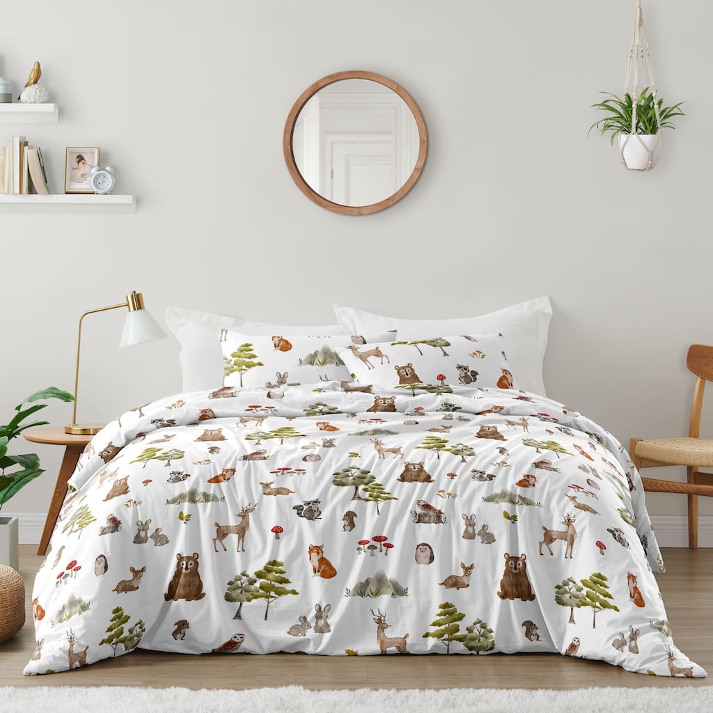 Sweet Jojo Designs Woodland Forest Animals Boy Girl Gender Neutral Unisex 3p Full/Queen-size Comforter Set Brown Bear Fox Friend