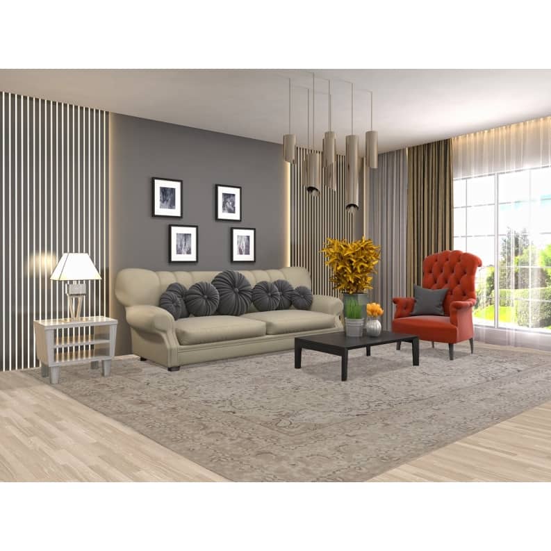 Hand Knotted Oriental 100% Wool Carpet Traditional Floral Beige & Ivories Kashan Area Rug - 12' 1'' X 9' 5''