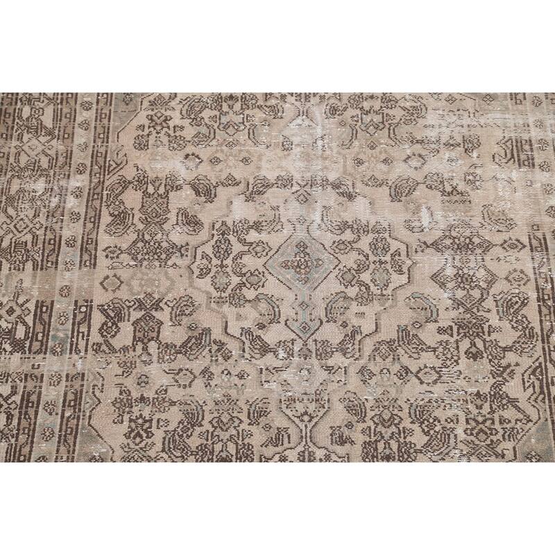 Distressed Geometric Hamedan Persian Area Rug Wool Hand-knotted Carpet - 6'7" x 9'5"
