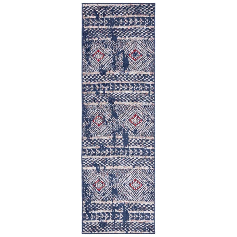 SAFAVIEH Adirondack Goldie Moroccan Boho Distressed Rug - 2'6" x 8' Runner - Navy/Light Grey