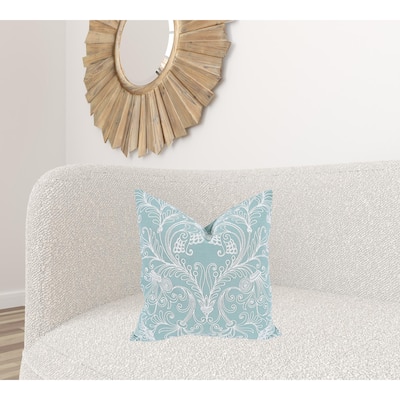 HomeRoots 20" X 20" Green and White Damask Polyester Zippered Pillow With Embroidery