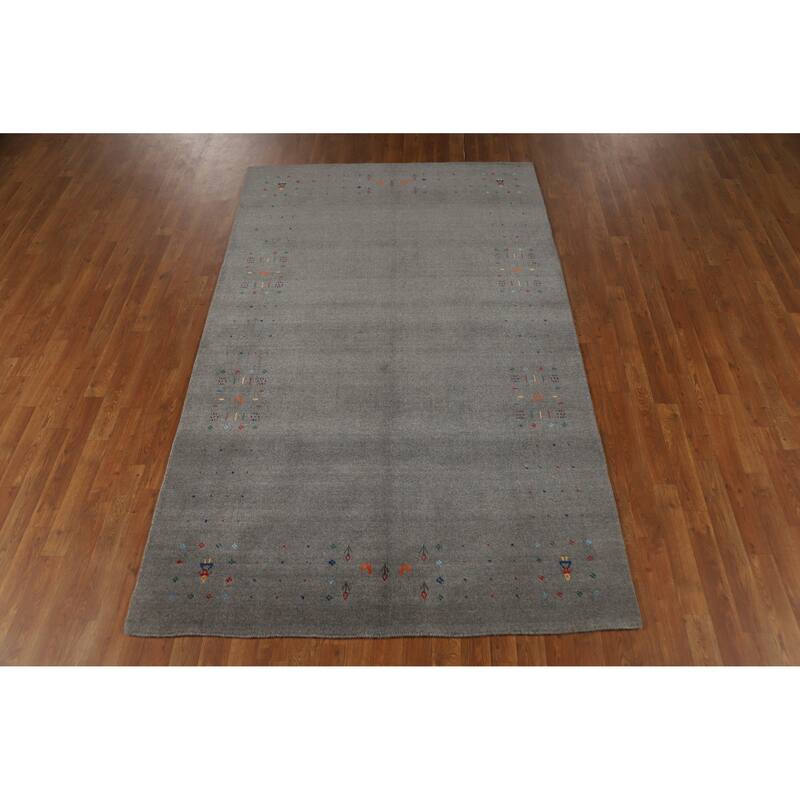 Hand Knotted Oriental 100% Wool Carpet Tribal Animal Pictorial Greys & Charcoal Gabbeh Area Rug - 8' 2'' X 5' 0''