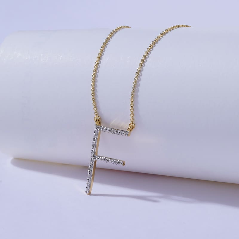 1/20ct TDW Diamond Classic Initial Pendant Necklace in Silver for Women - F - Yellow