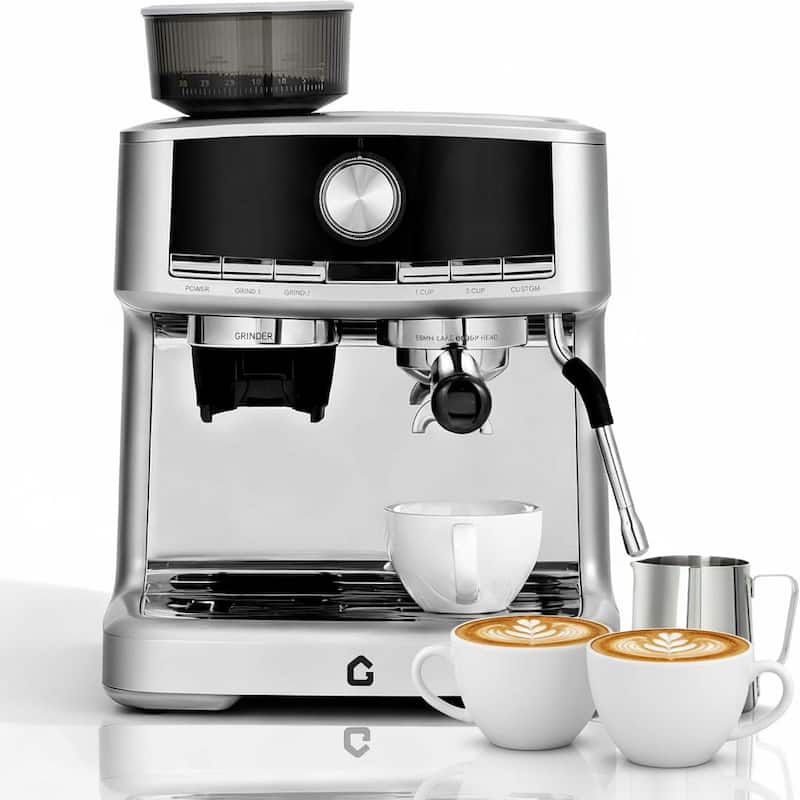 Espresso Machine, with Grinder, 1.5l Removable Water Tank - Silver
