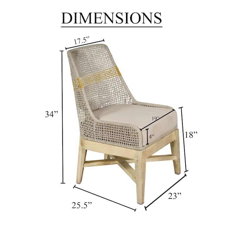 Avira Set of 2 Dining Chairs Handcrafted Mango Wood Cotton Rope Weaving Beige Cushion
