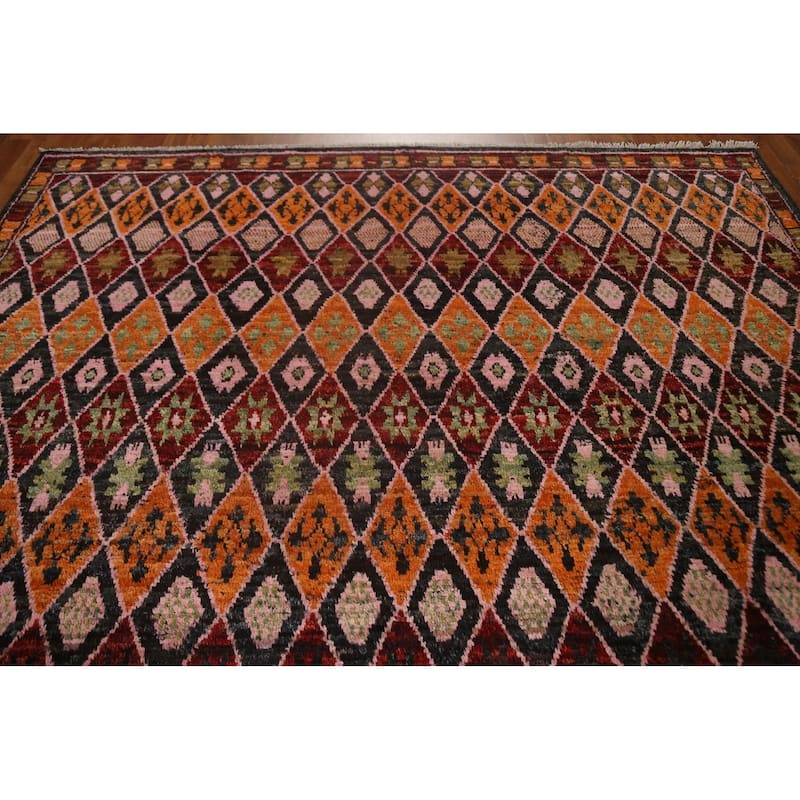 Trellis Moroccan Tribal Wool Area Rug Hand-knotted Living Room Carpet - 8'6" x 10'0"