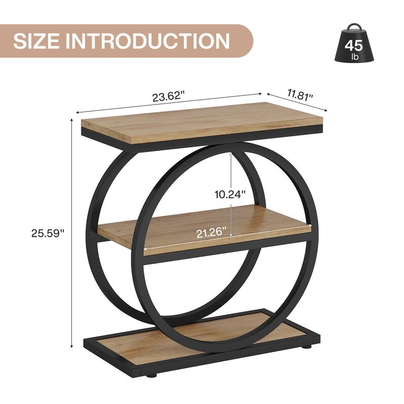 23.6 Inch Narrow 3-Tier End Table with Storage - Slim Industrial Sofa Side Table or Tall Nightstand for Living Room & Bedroom