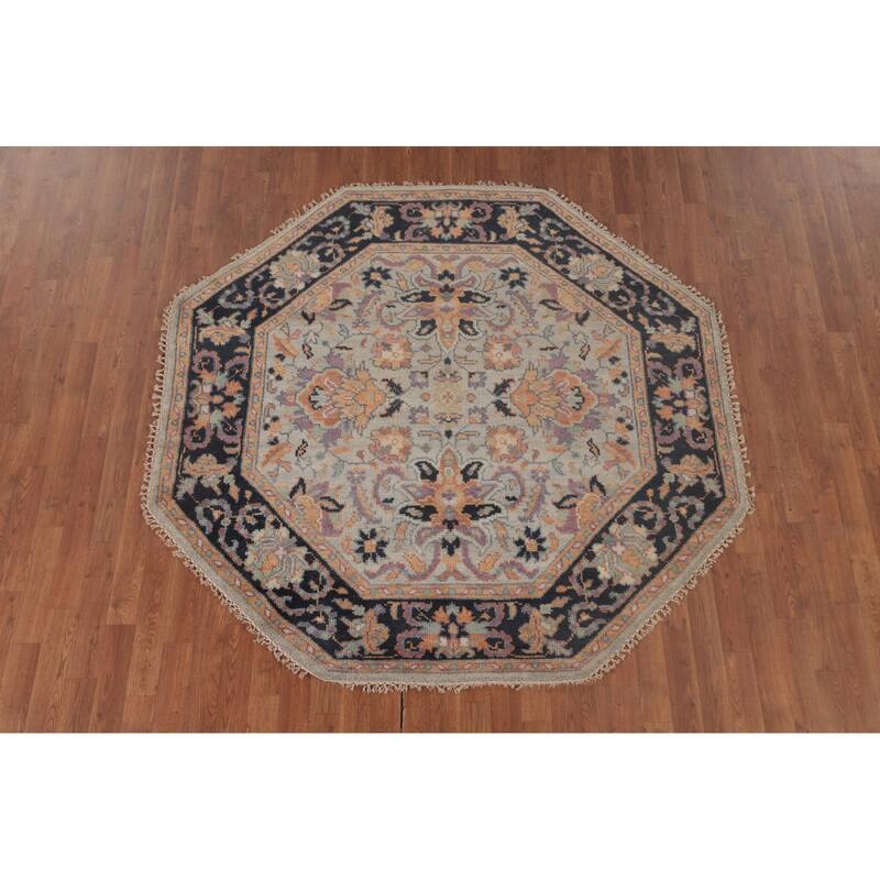 Light Blue Heriz Serapi Octagon Area Rug Wool Carpet - 5'11"x 5'11"