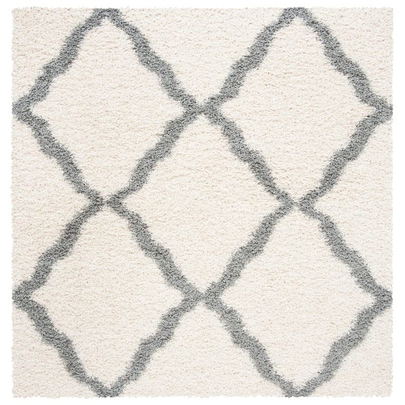 SAFAVIEH Dallas Shag Hacer Trellis 1.5-inch Thick Rug - 6' x 6' - Ivory/Grey - Square/Runner