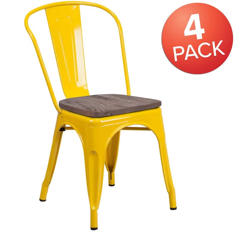 Wood Seat/ Galvanized Steel Stackable Chair (Set of 4) - 18"W x 20"D x 33"H