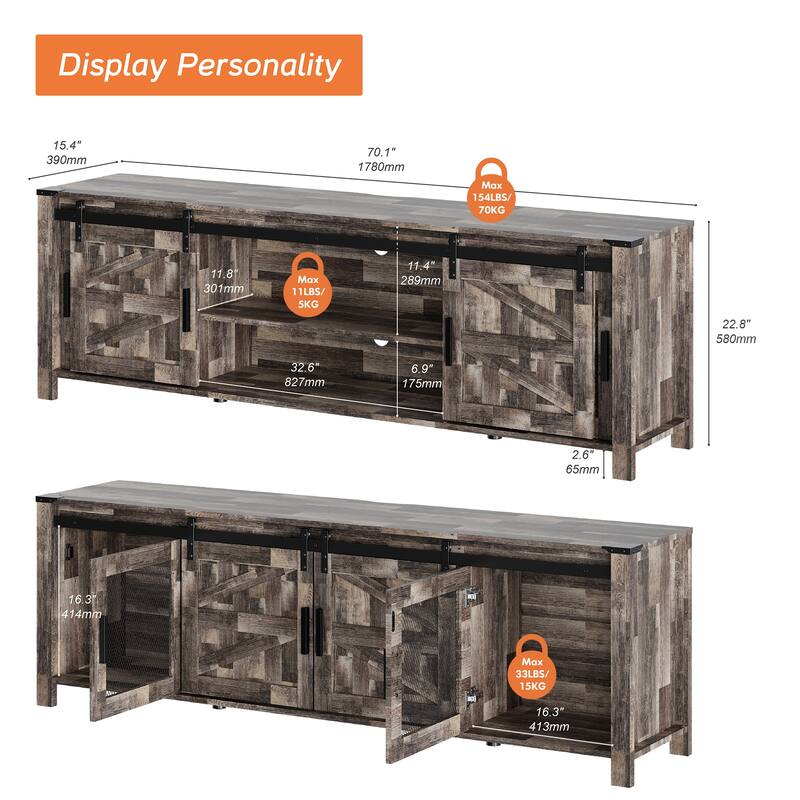 Sliding Barn Door TV Stand Cabinet, Entertainment Center for 75" TV