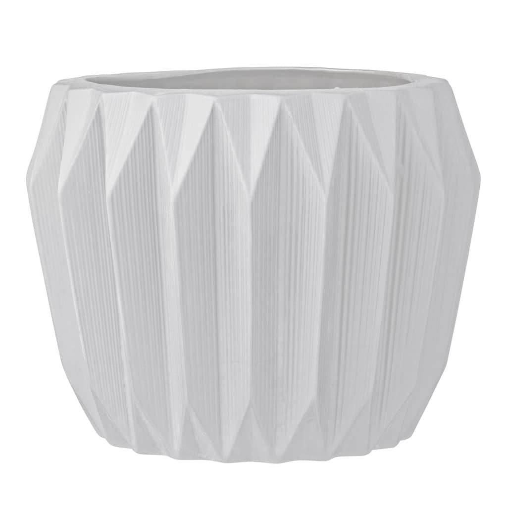 White Fluted Stoneware Flower Pot