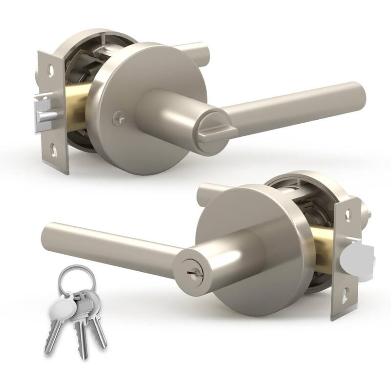 Mega Handles SUANA Square Privacy Door Knob with Lock | Reversible Keyless Door Knobs Interior for Hallway, Bathroom & Bedroom - Satin Nickel