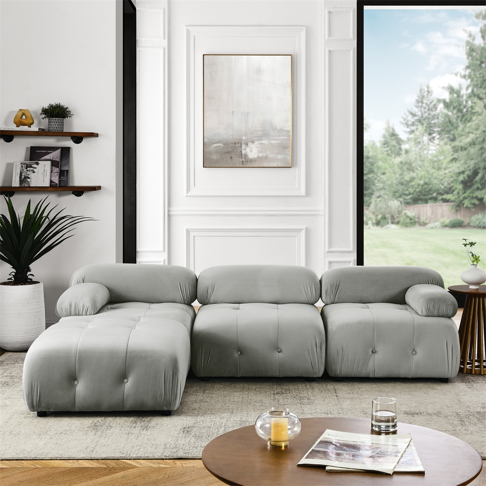 Modular L Shaped Sectional Sofa, Button Tufted Designed with Ottoman