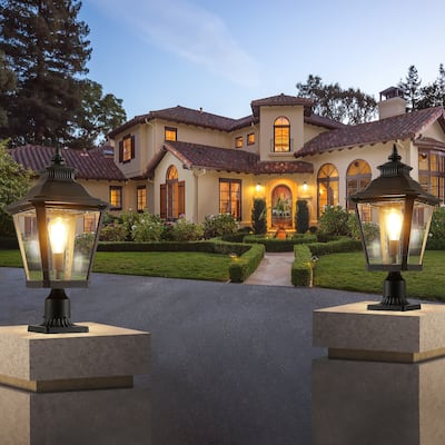 Outdoor Glass Column Headlights, Retro Style Post Lamp, 2 PC