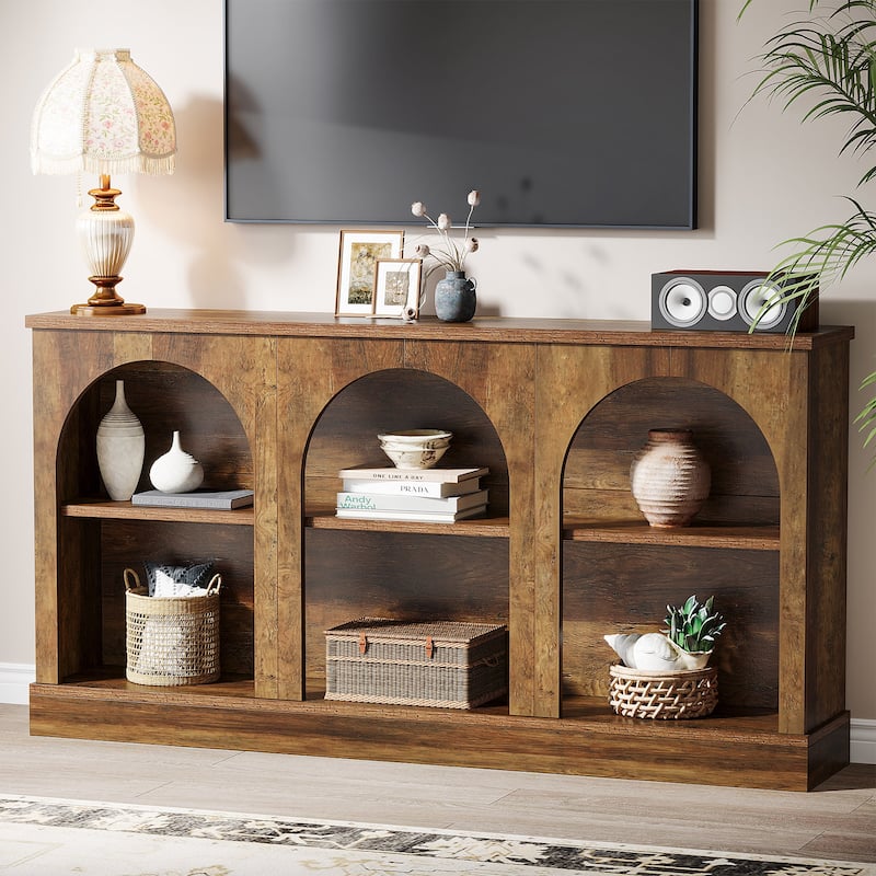 63-Inch Farmhouse Console Table with 3 Tier Storage