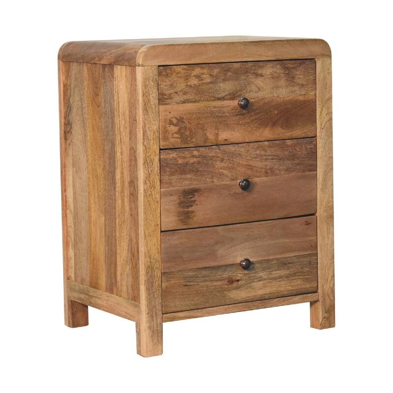 Artisan Furniture Solid Wood Oak-ish Naya Nightstand, Beige, 3 Drawers