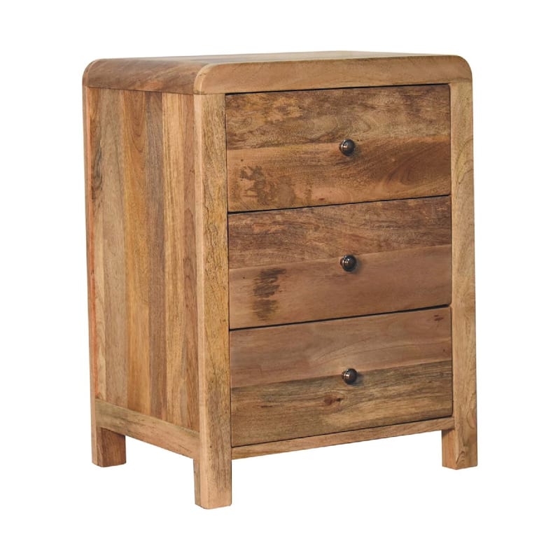 HomeRoots 24" Oak Solid Wood Three Drawer Nightstand