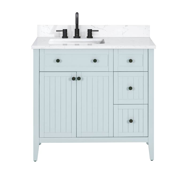 Layla Bathroom Vanity in Ice Blue with Cala White Engineered Stone Top
