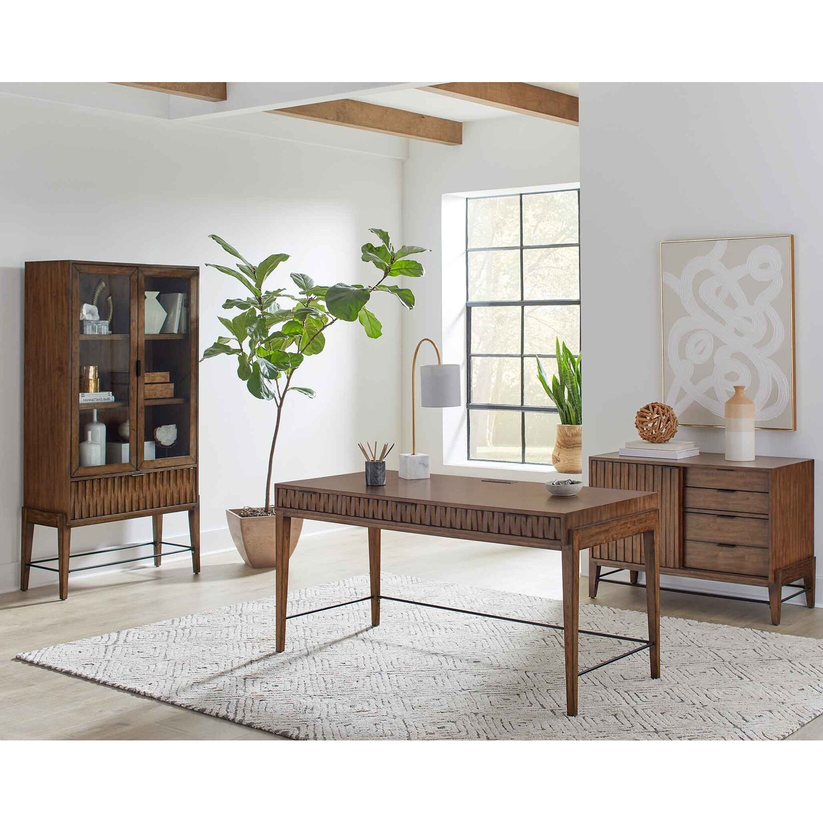 Mid-century Modern Small Console with File Drawers, Office Console, Accent Console, Brown