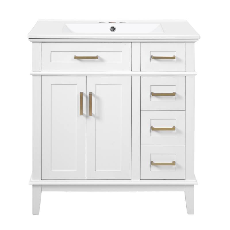 Bathroom Vanity with Ceramic Sink, Single Basin Vanity Set with 3 Drawers, Storage Cabinet with Soft-Close Doors