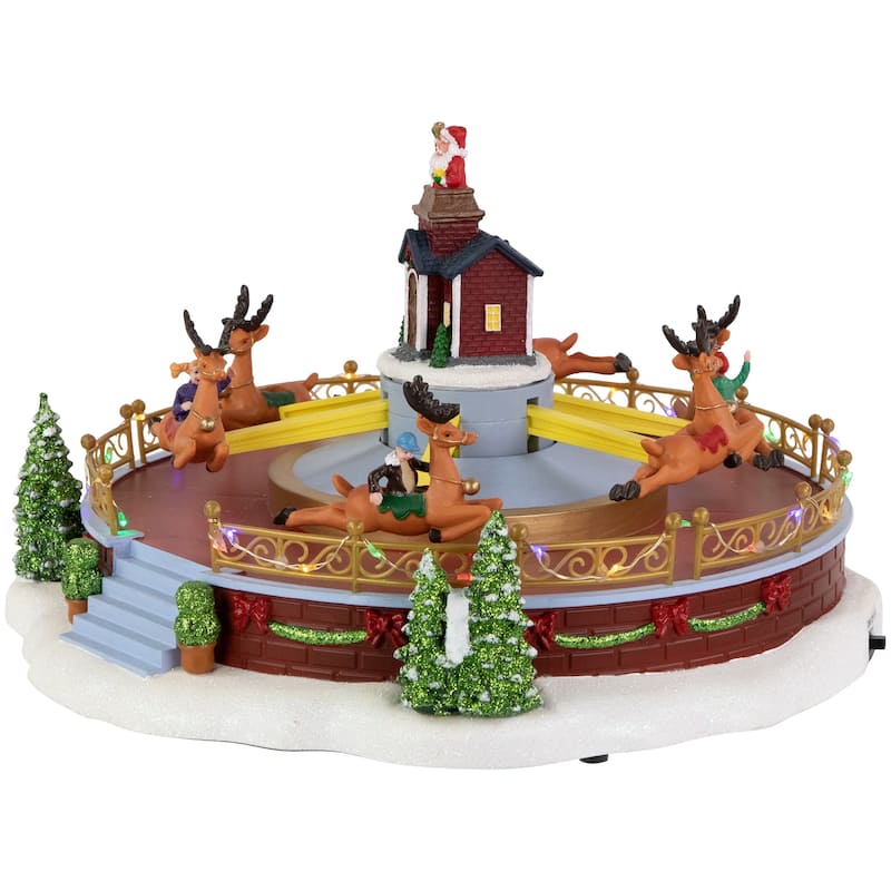12" Animated and Musical Rockin' Reindeer Ride LED Lighted Christmas Village Display