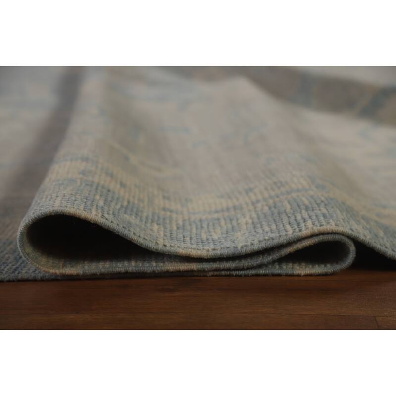 Hand Knotted Oriental 100% Wool Carpet Transitional All-Over Navy Blue & Blues Oushak Area Rug - 17' 7'' X 13' 6''