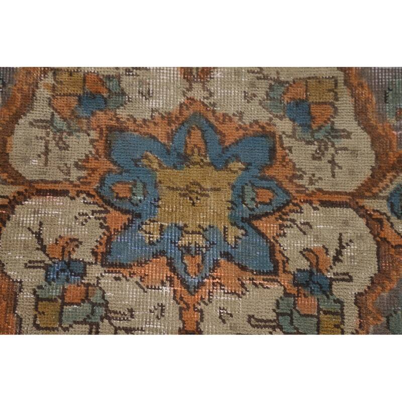 Distressed Tabriz Persian Antique Rug Handmade Floral Wool Carpet - 6'6"x 10'2"