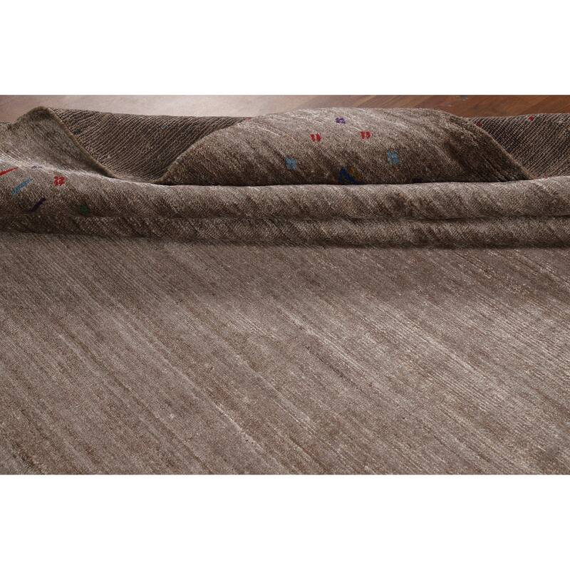 Brown Gabbeh Oriental Area Rug Hand-Knotted Silk Carpet - 8'11" x 11'8"
