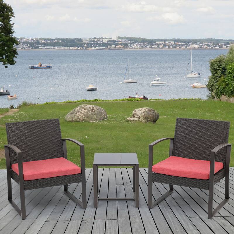 Aoodor 3-Piece Patio Furniture Set - Outdoor Rattan Wicker Chairs with Table, Sofa Set Including Cushions - N/A