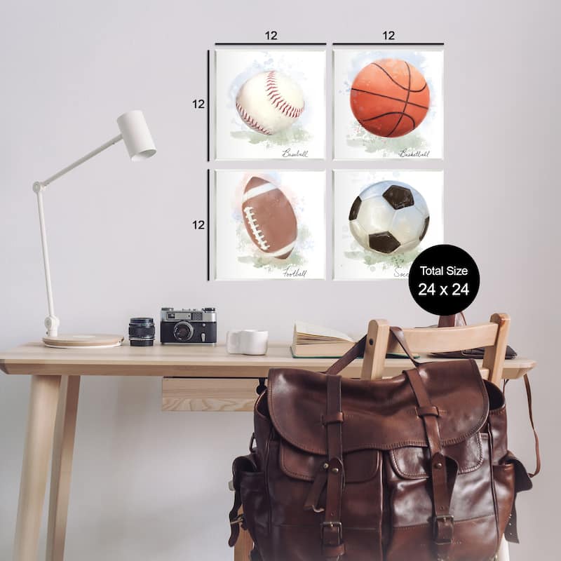 Stupell Soft Pastel Sports Balls Wall Plaque Art Design By Matthew Piotrowicz (Set of 4)