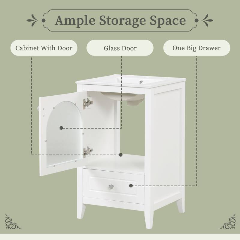 20 inch MDF Bathroom Vanity with Sink, Bathroom Cabinet with Soft Closing Glass Door