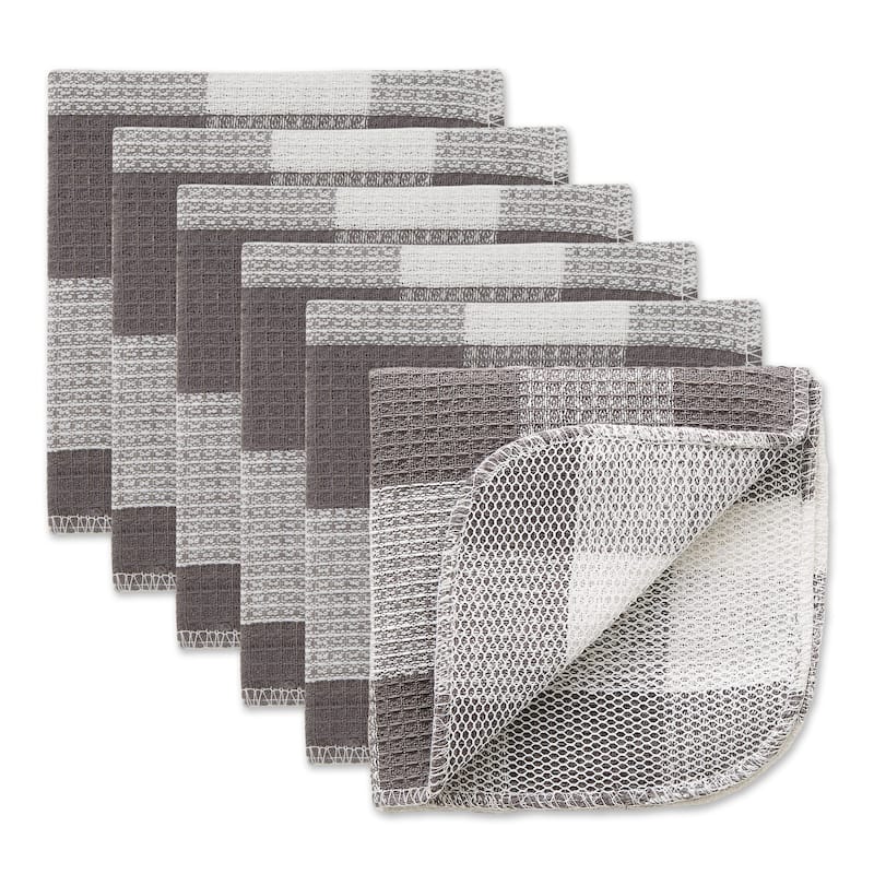 DII Black Buffalo Check Scrubber Dishcloth Set of 6 - Gray Buffalo Check
