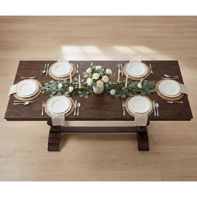 Modern Farmhouse Dining Table Set for 6, 74.8" Large Kitchen Table with 2 Solid Wood Legs and Double Pedestal Base - Table-1set