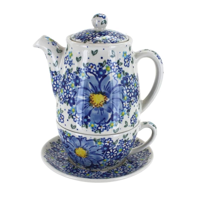 Blue Rose Polish Pottery 380 Vena Tea for One