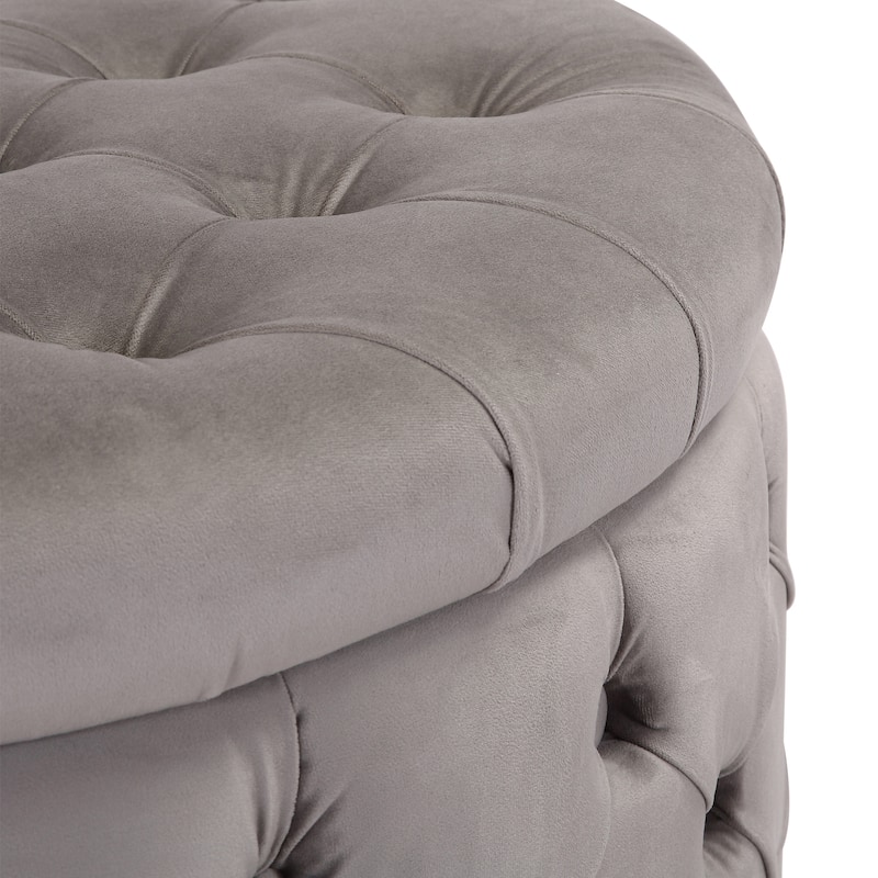 29.5" Wide Velvet Tufted Round Ottoman With Storage