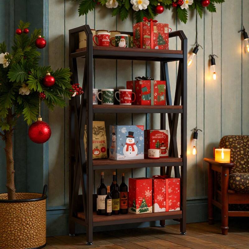 56.3 Inch Bakers Rack with 4 Tier Storage Shelves, Metal and Wood Kitchen Organizer for Pantry, Garage and Bathroom