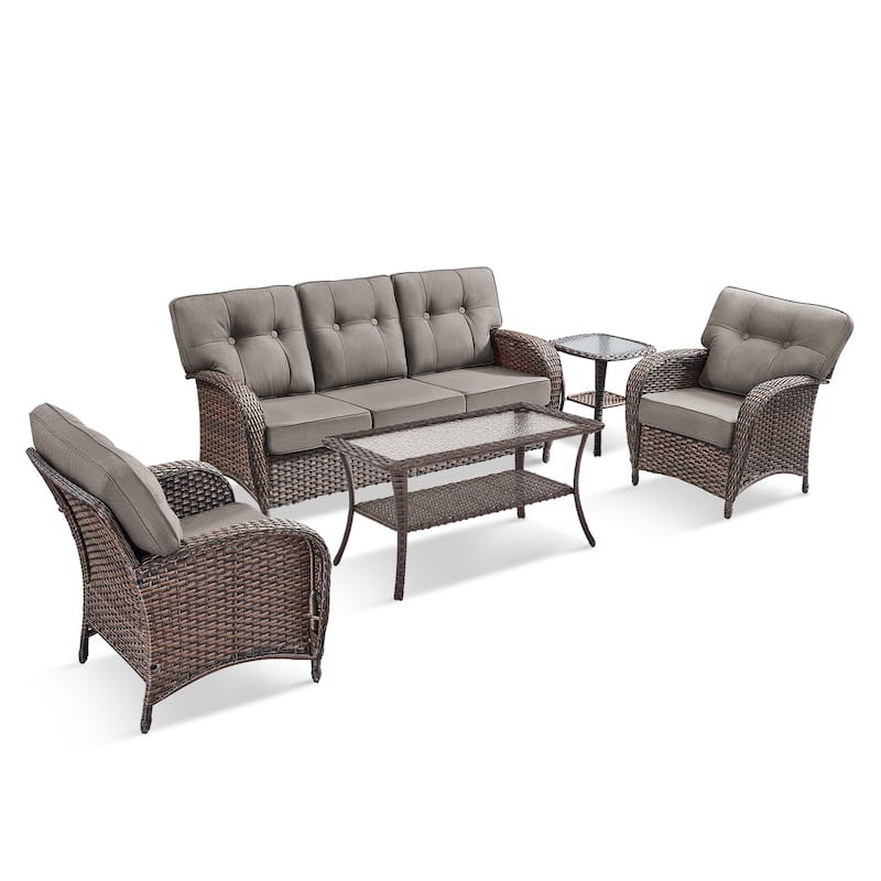 Pocassy 5 Piece Ooutdoor Sofa with Patio Chair Table